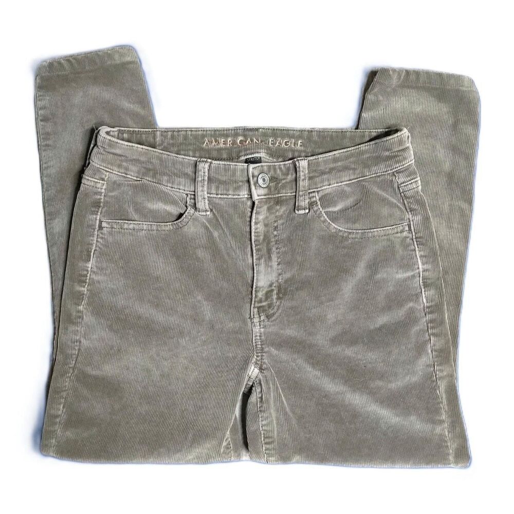 American Eagle High Rise Jegging Corduroy Pants Size 6 Short Sage/Gray Stretch